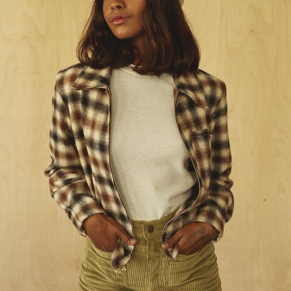 Lykke Wullf Forest Jacket Cream Plaid Brown Flannel Shacket SZ XS / S